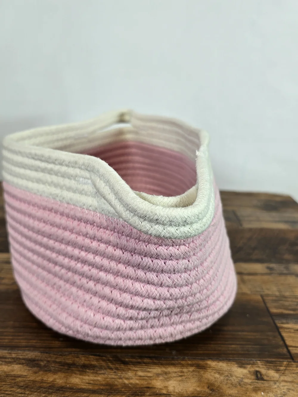 Pink and White Woven Soft Rope Basket